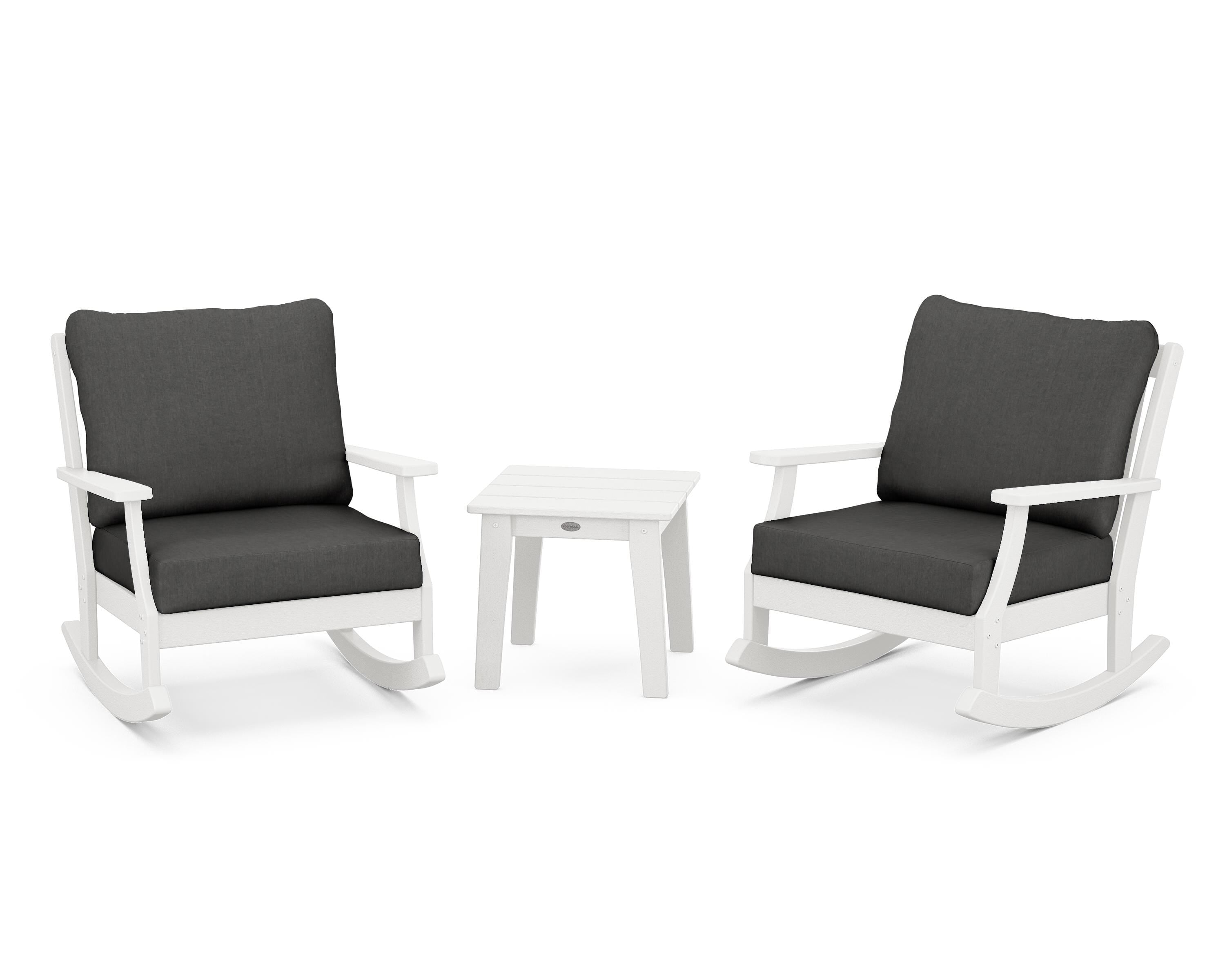 POLYWOOD® Braxton 3-Piece Deep Seating Rocker Set in Vintage White / Spectrum Carbon