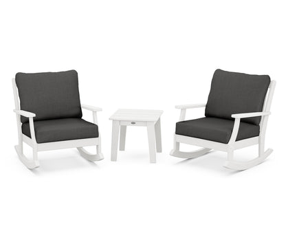 POLYWOOD® Braxton 3-Piece Deep Seating Rocker Set in Vintage White / Spectrum Carbon