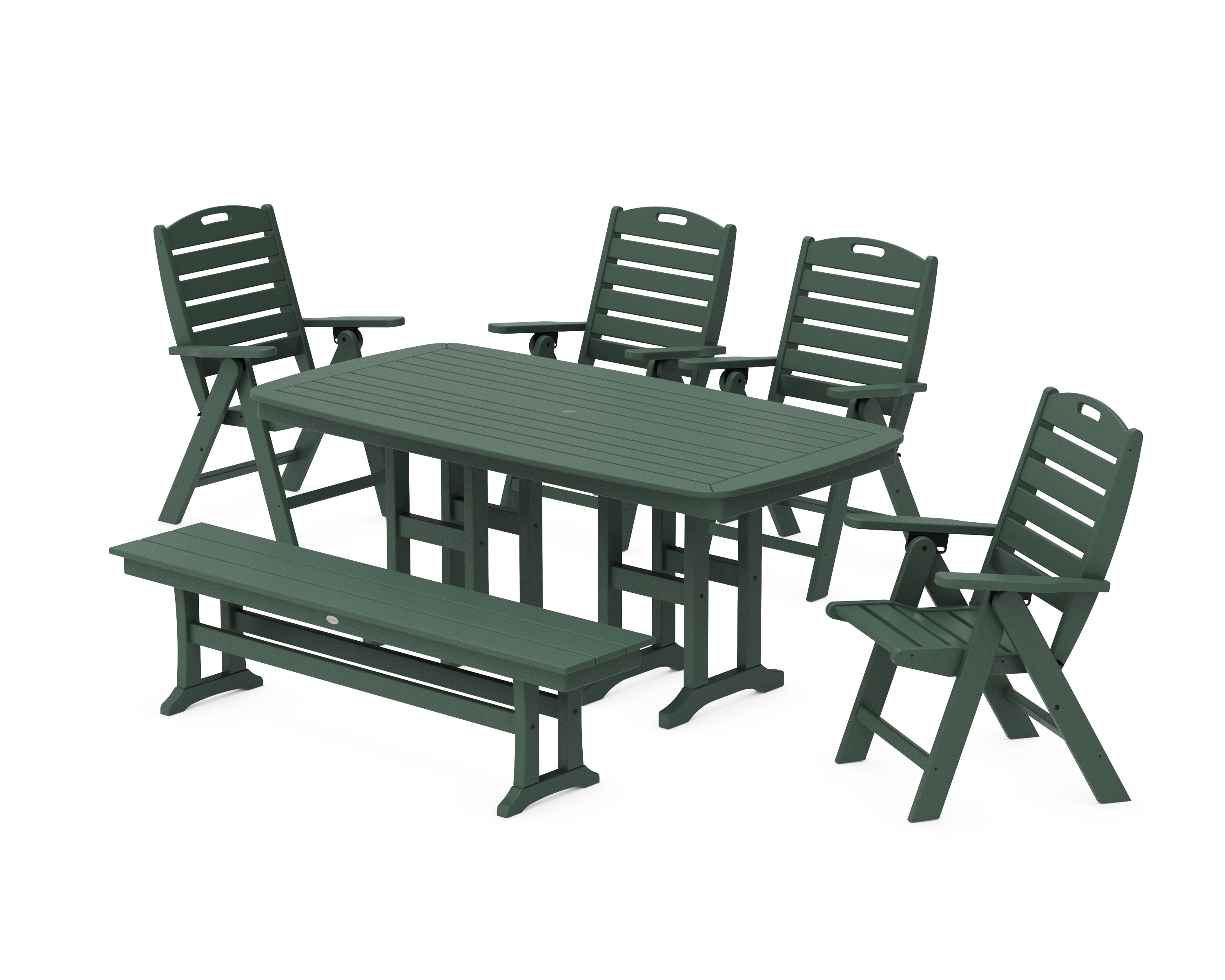 POLYWOOD® Nautical Highback 6-Piece Dining Set with Bench in Green