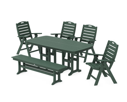 POLYWOOD® Nautical Highback 6-Piece Dining Set with Bench in Green