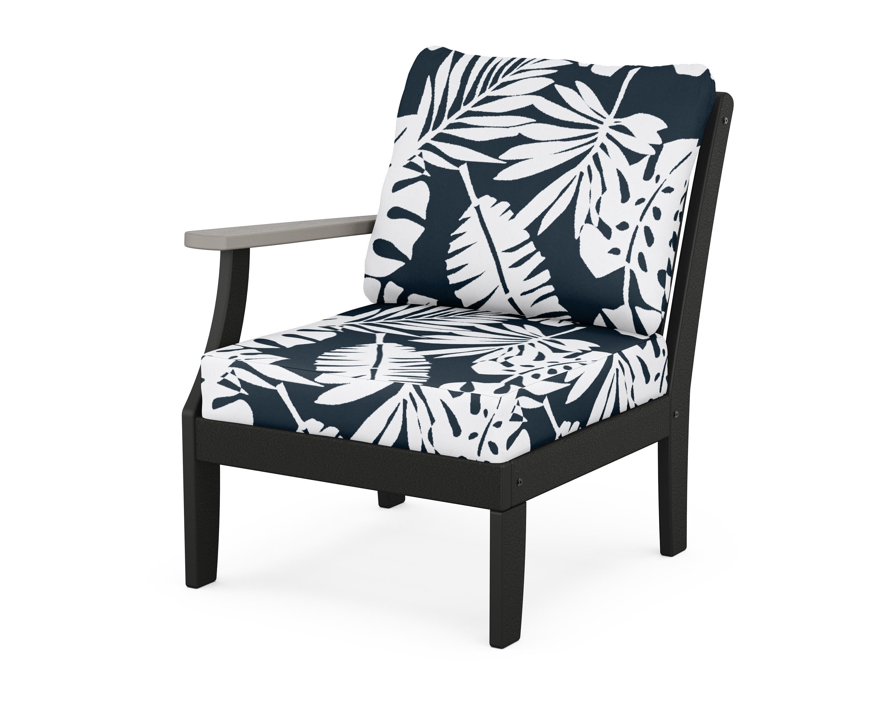 POLYWOOD® Braxton Modular Left Arm Chair in Black / Driftwood / Leaf Marine Indigo