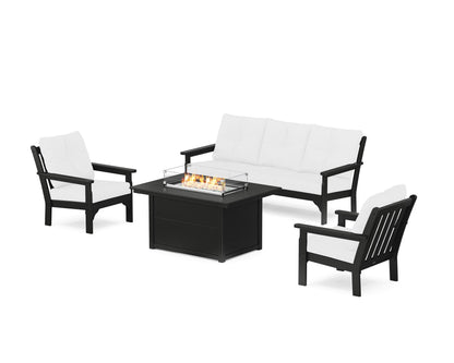 POLYWOOD® Vineyard Deep Seating Fire Pit Table Set in Black / Natural