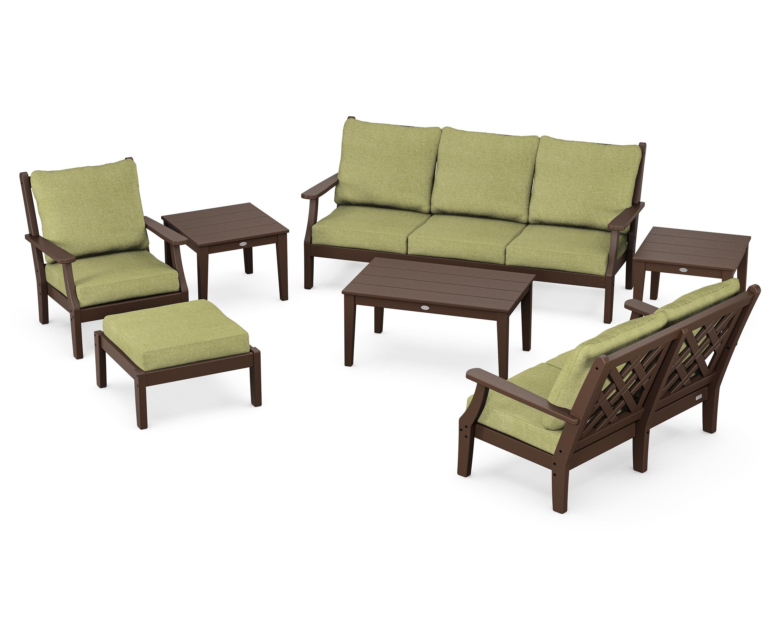 Country Living Wovendale 7-Piece Deep Seating Set in Mahogany / Chartreuse Boucle