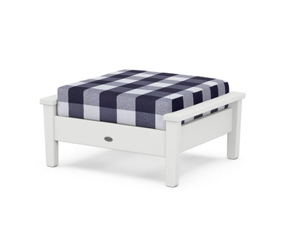 POLYWOOD® Prescott Deep Seating Ottoman in White / Buffalo Plaid Navy