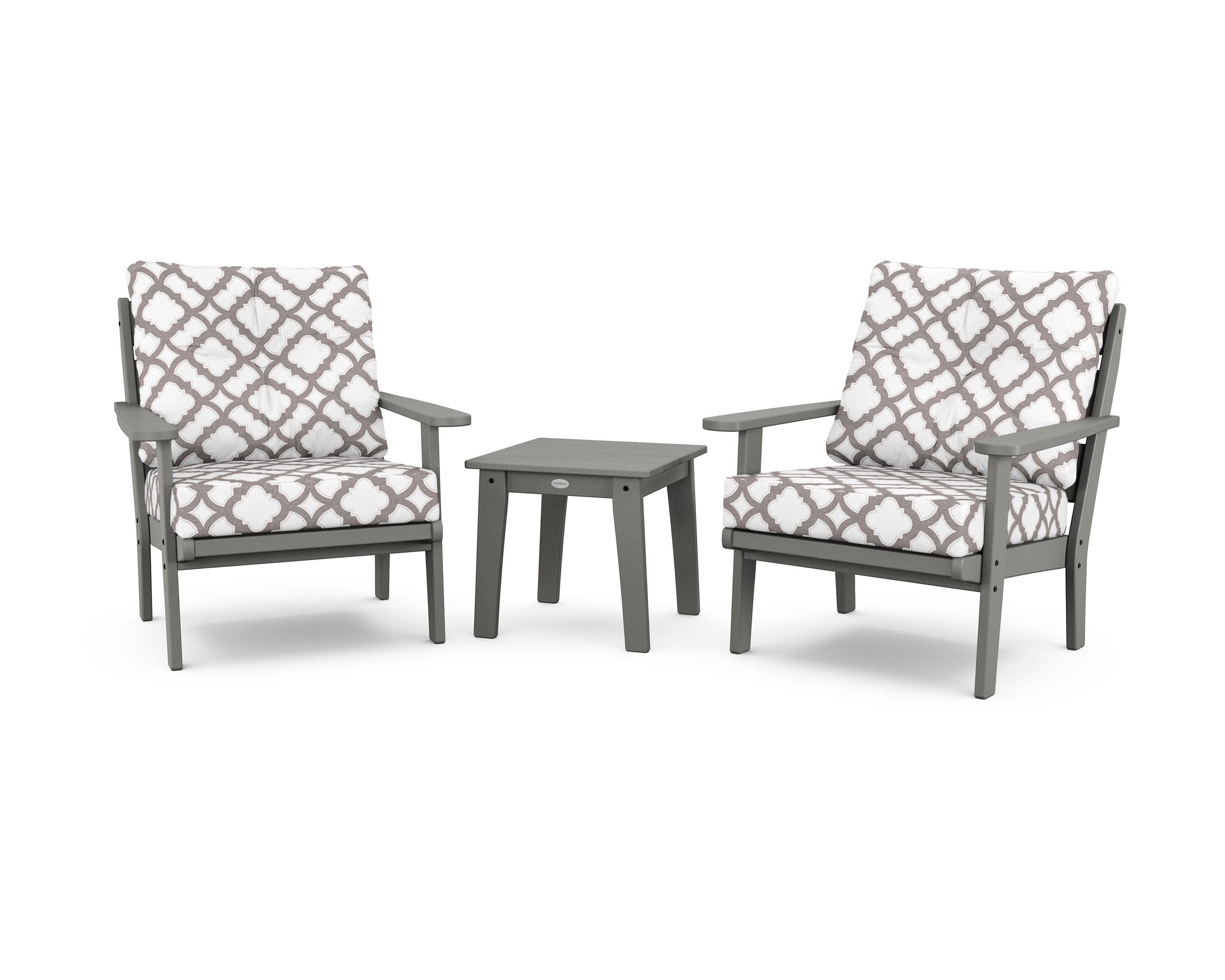 POLYWOOD® Lakeside 3-Piece Deep Seating Chair Set in Slate Grey / Trellis Grey Mist
