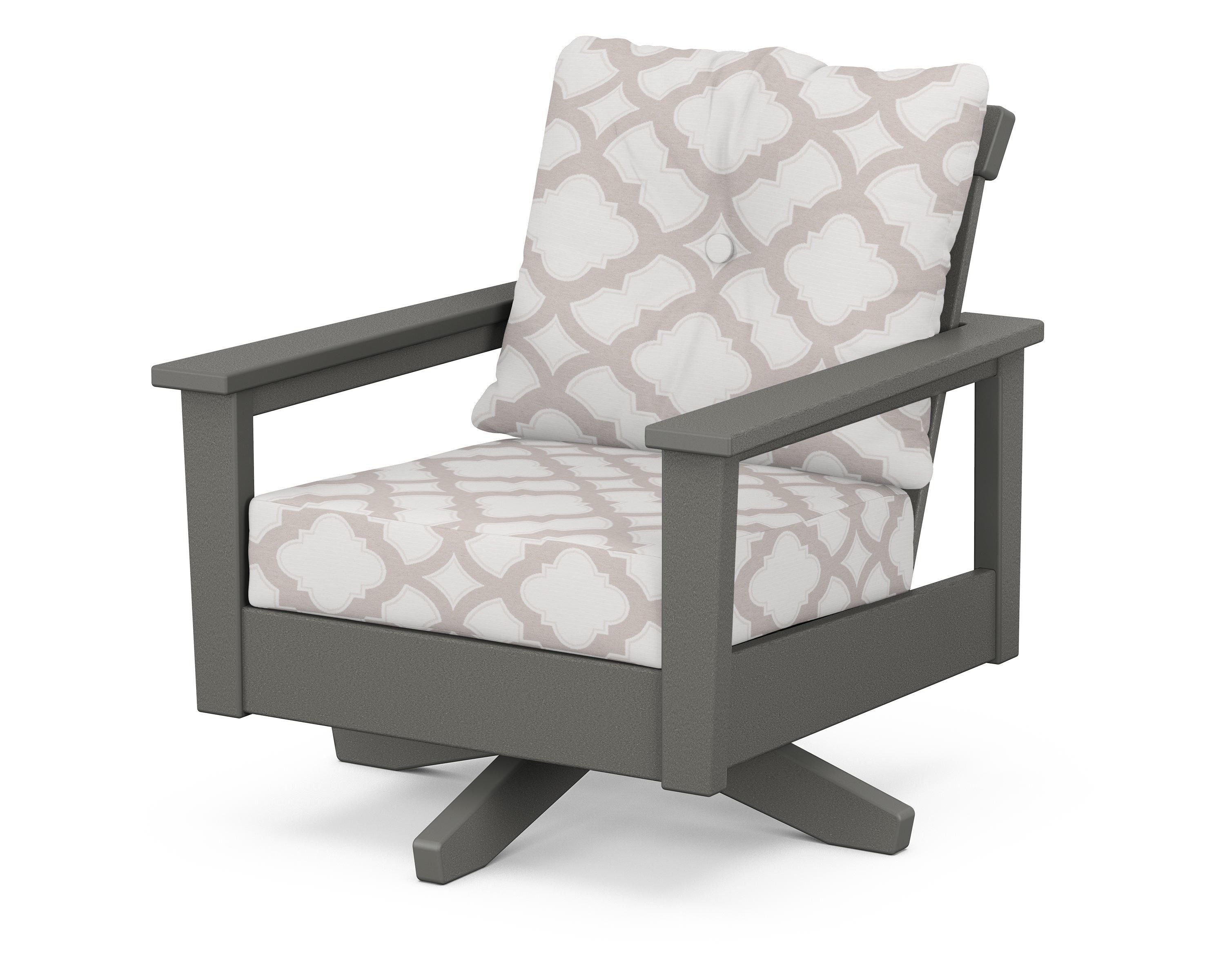 POLYWOOD® Prescott Deep Seating Swivel Chair in Slate Grey / Trellis Dune Burlap