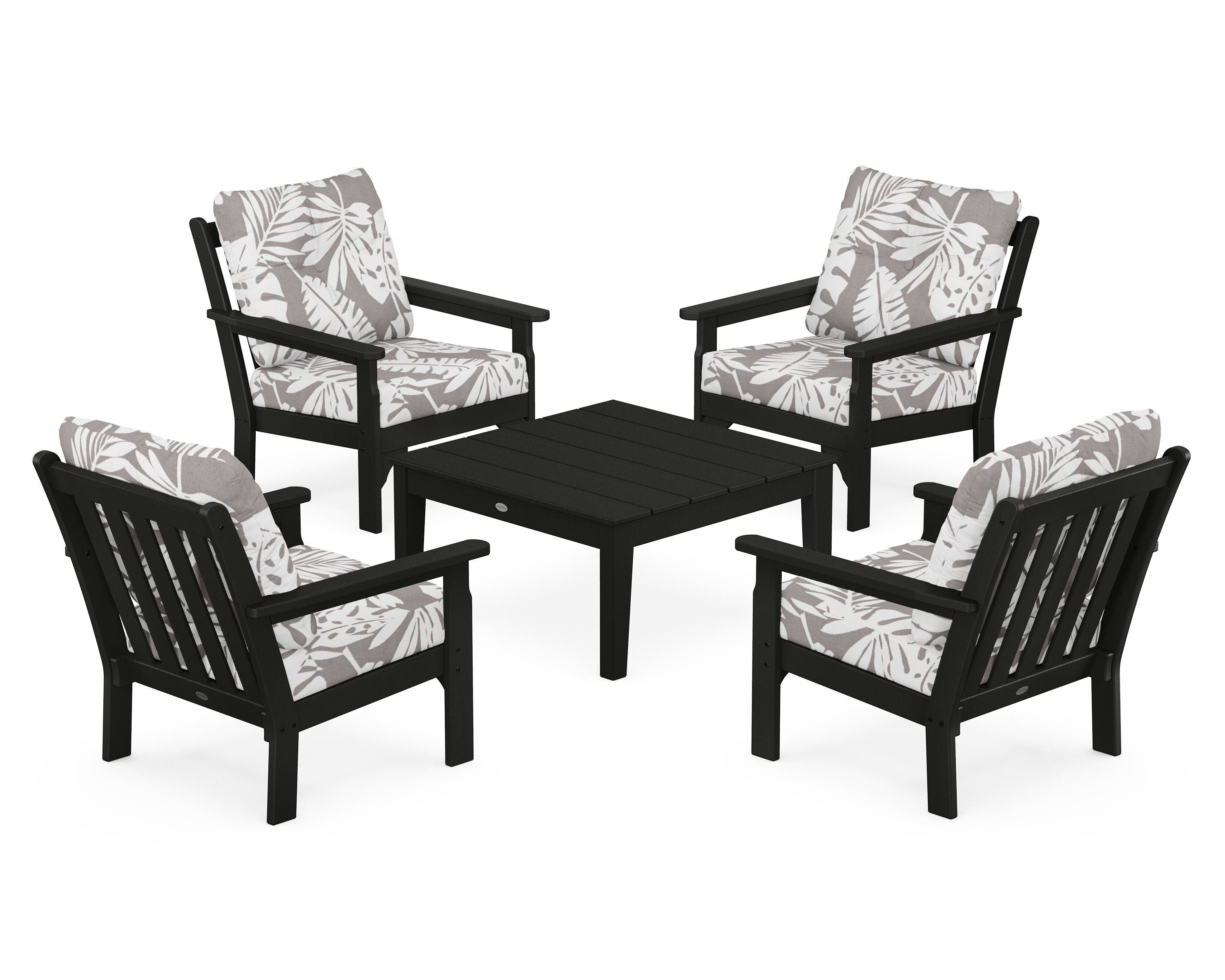 POLYWOOD® Vineyard 5-Piece Deep Seating Conversation Set in Black / Leaf Grey Mist