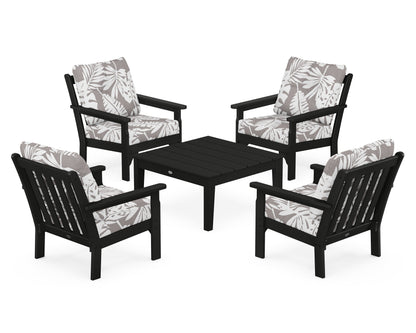 POLYWOOD® Vineyard 5-Piece Deep Seating Conversation Set in Black / Leaf Grey Mist