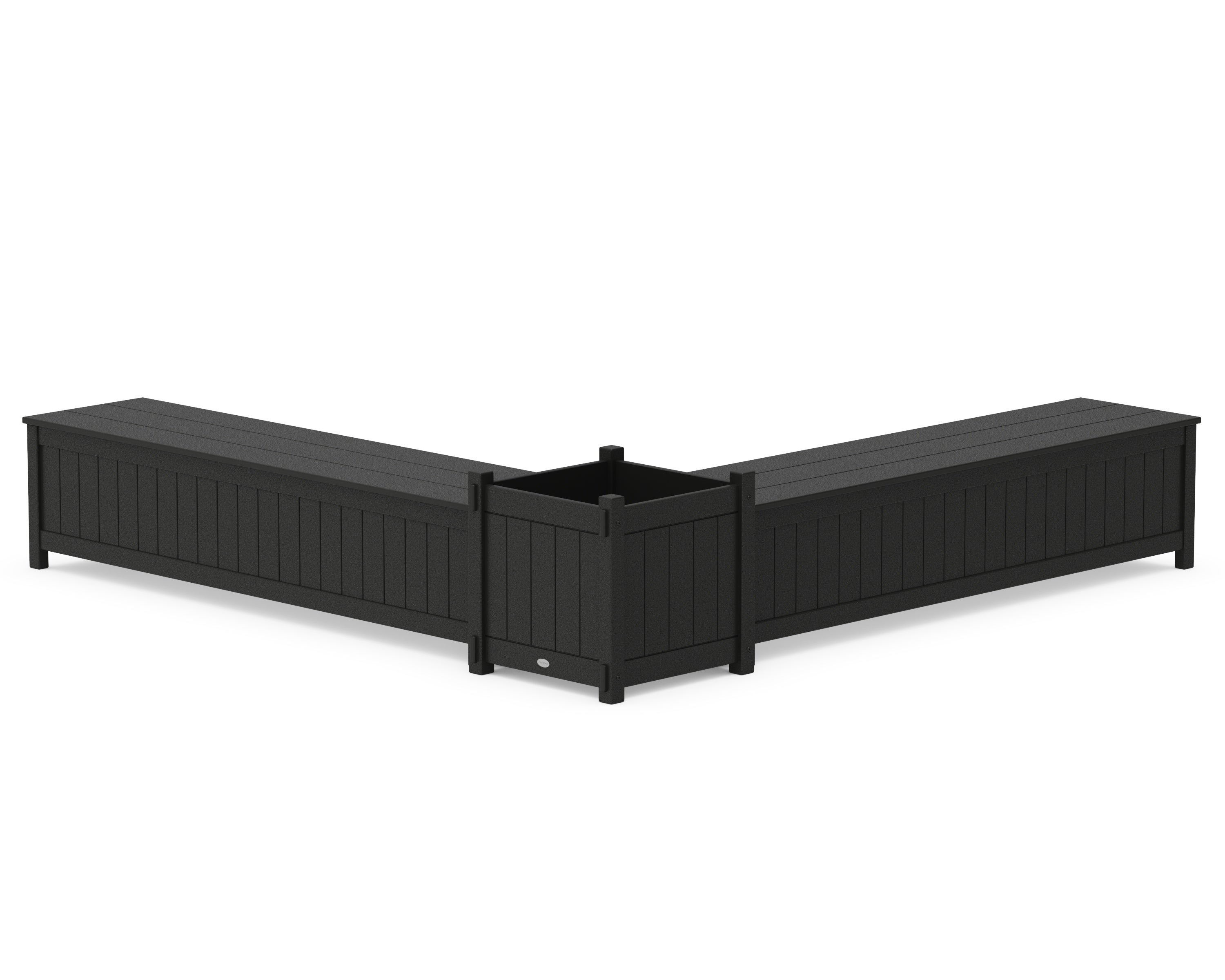 POLYWOOD® 72" Vineyard L- Shaped Planter Storage Bench Set- Large in Black