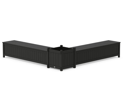 POLYWOOD® 72" Vineyard L- Shaped Planter Storage Bench Set- Large in Black