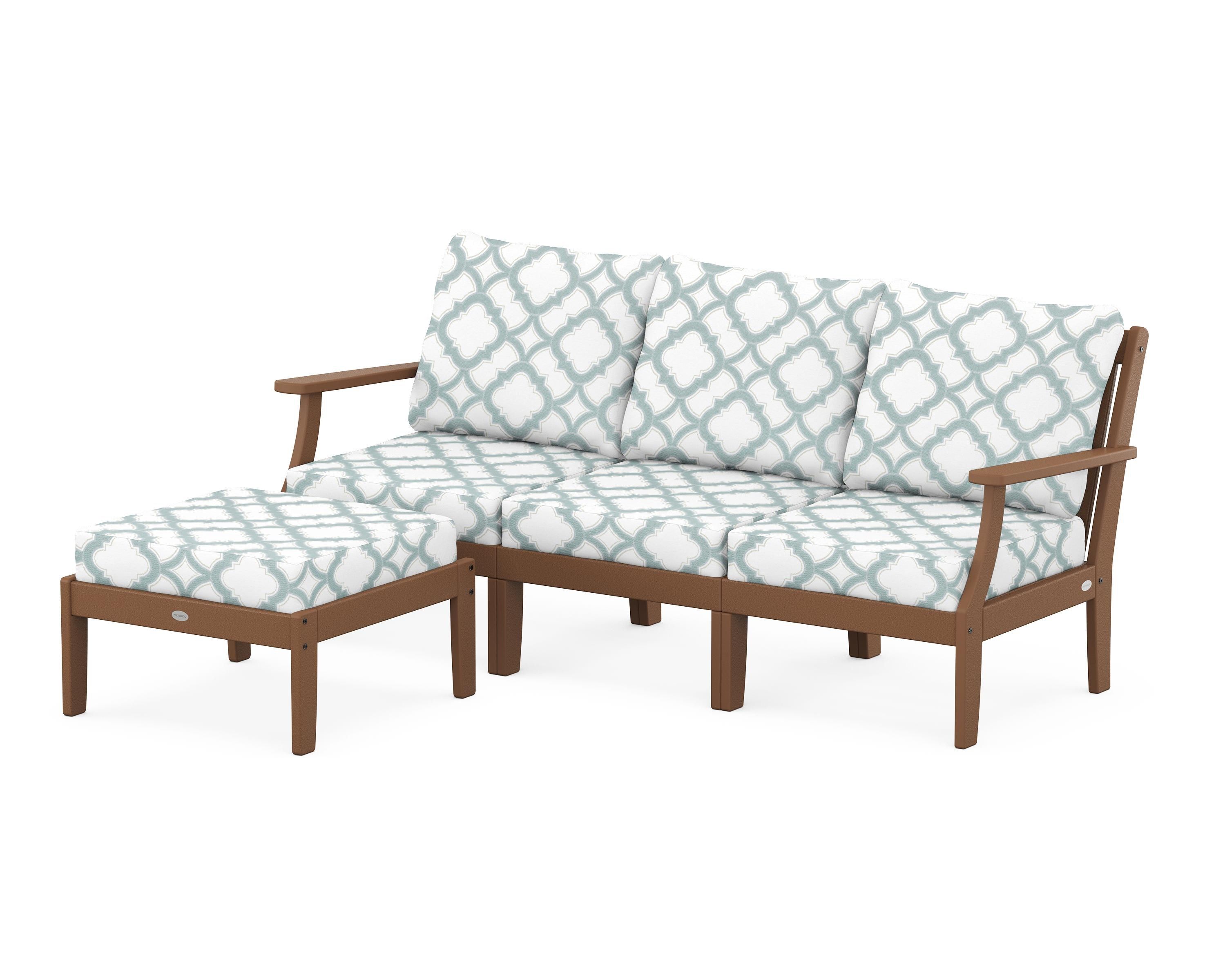 POLYWOOD® Braxton Modular 4-Piece Deep Seating Set with Ottoman in Teak / Trellis Glacier Spa