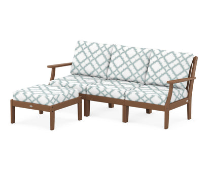 POLYWOOD® Braxton Modular 4-Piece Deep Seating Set with Ottoman in Teak / Trellis Glacier Spa