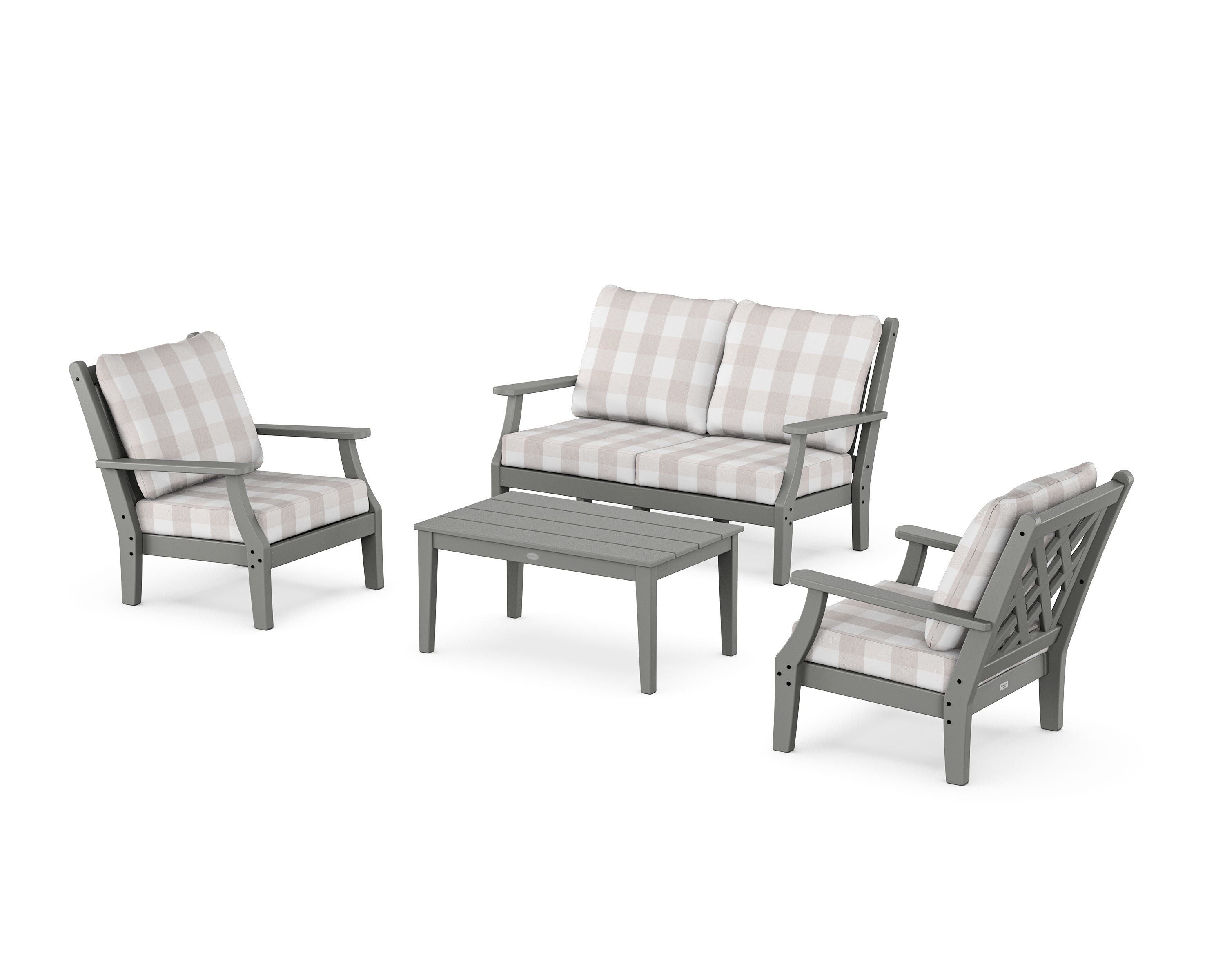 Country Living Wovendale 4-Piece Deep Seating Set with Loveseat in Slate Grey / Buffalo Plaid Dune Burlap