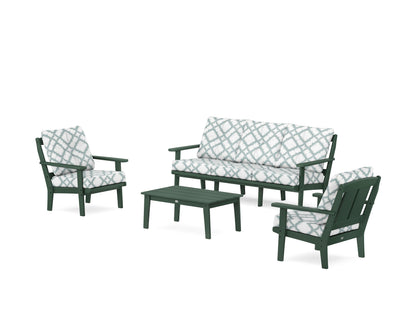 POLYWOOD® Mission 4-Piece Deep Seating Set with Sofa in Green / Trellis Glacier Spa