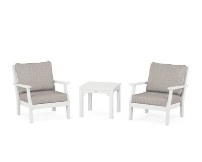 Martha Stewart by POLYWOOD® Chinoiserie 3-Piece Deep Seating Set in White / Weathered Tweed