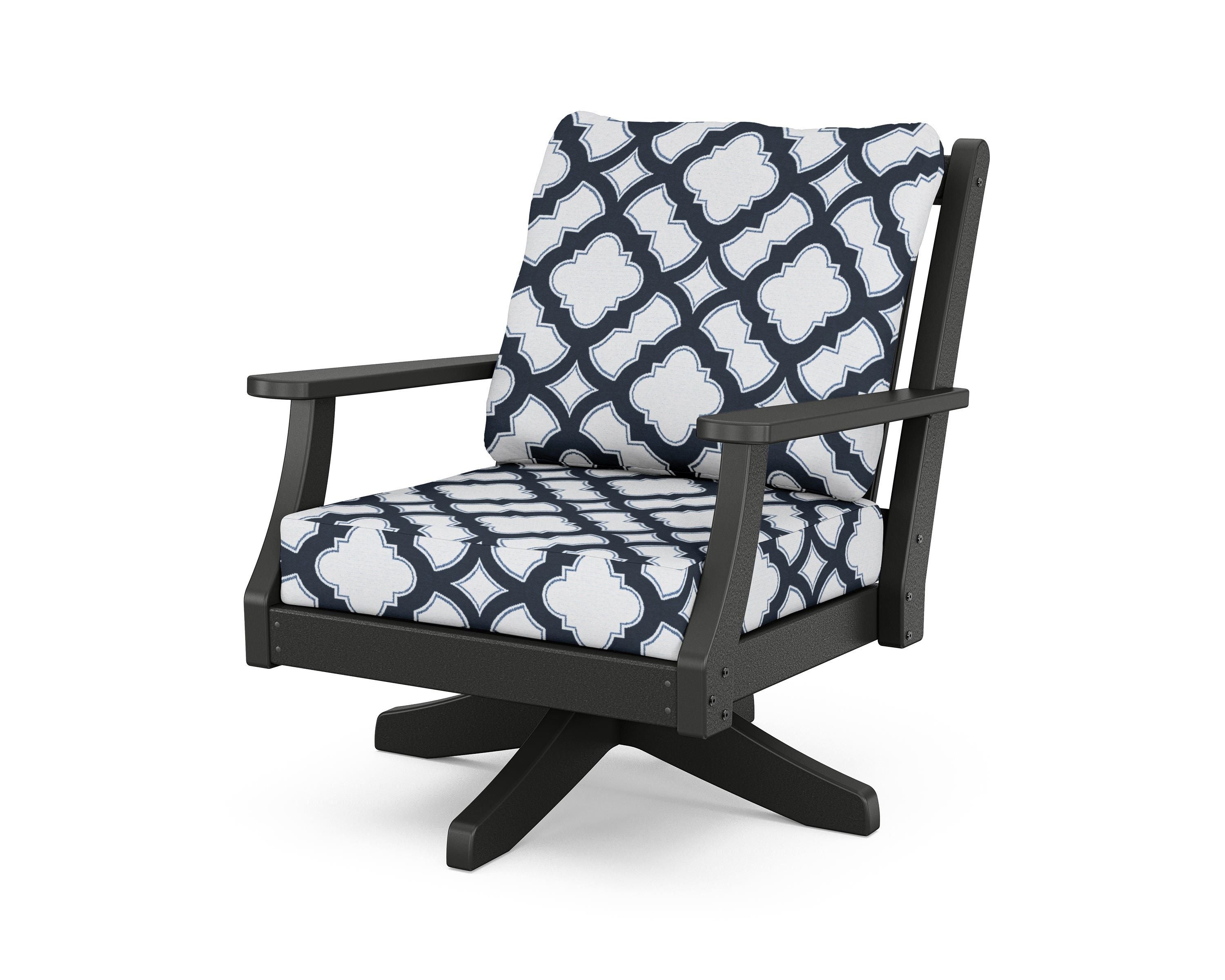 Country Living Wovendale Deep Seating Swivel Chair in Black / Trellis Marine Indigo