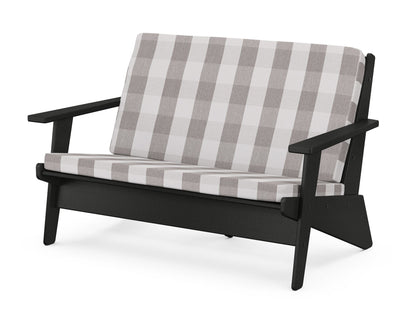 POLYWOOD® Riviera Modern Lounge Loveseat in Black / Buffalo Plaid Grey Mist