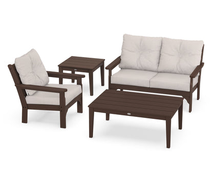 POLYWOOD® Vineyard 4-Piece Deep Seating Set in Mahogany / Dune Burlap