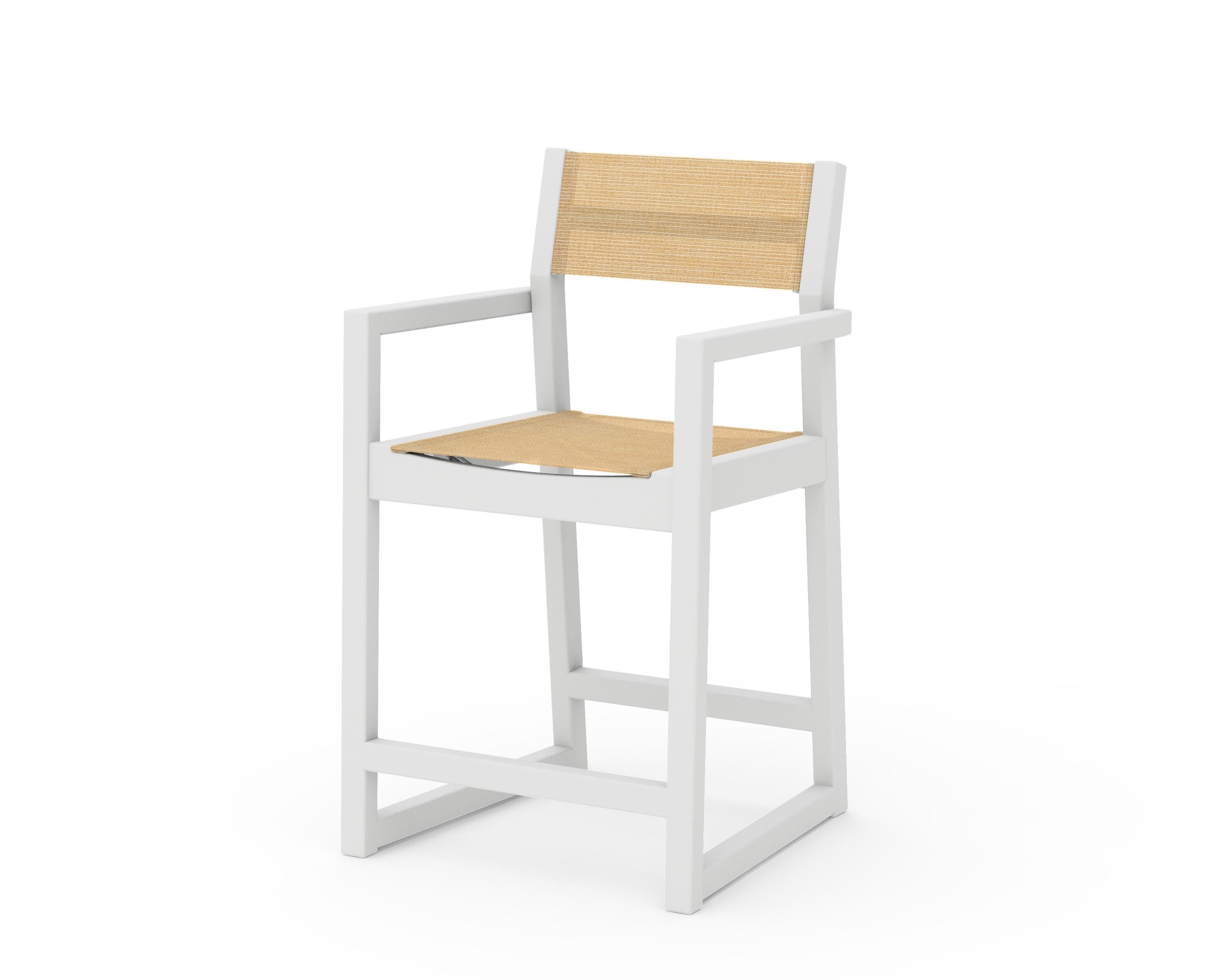 POLYWOOD® EDGE Sling Counter Arm Chair in White / Dupioni Apricot Sling