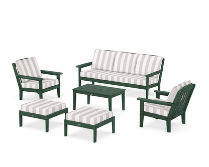 Country Living Cottage 6-Piece Lounge Sofa Set in Green / Cabana Stripe Dune Burlap