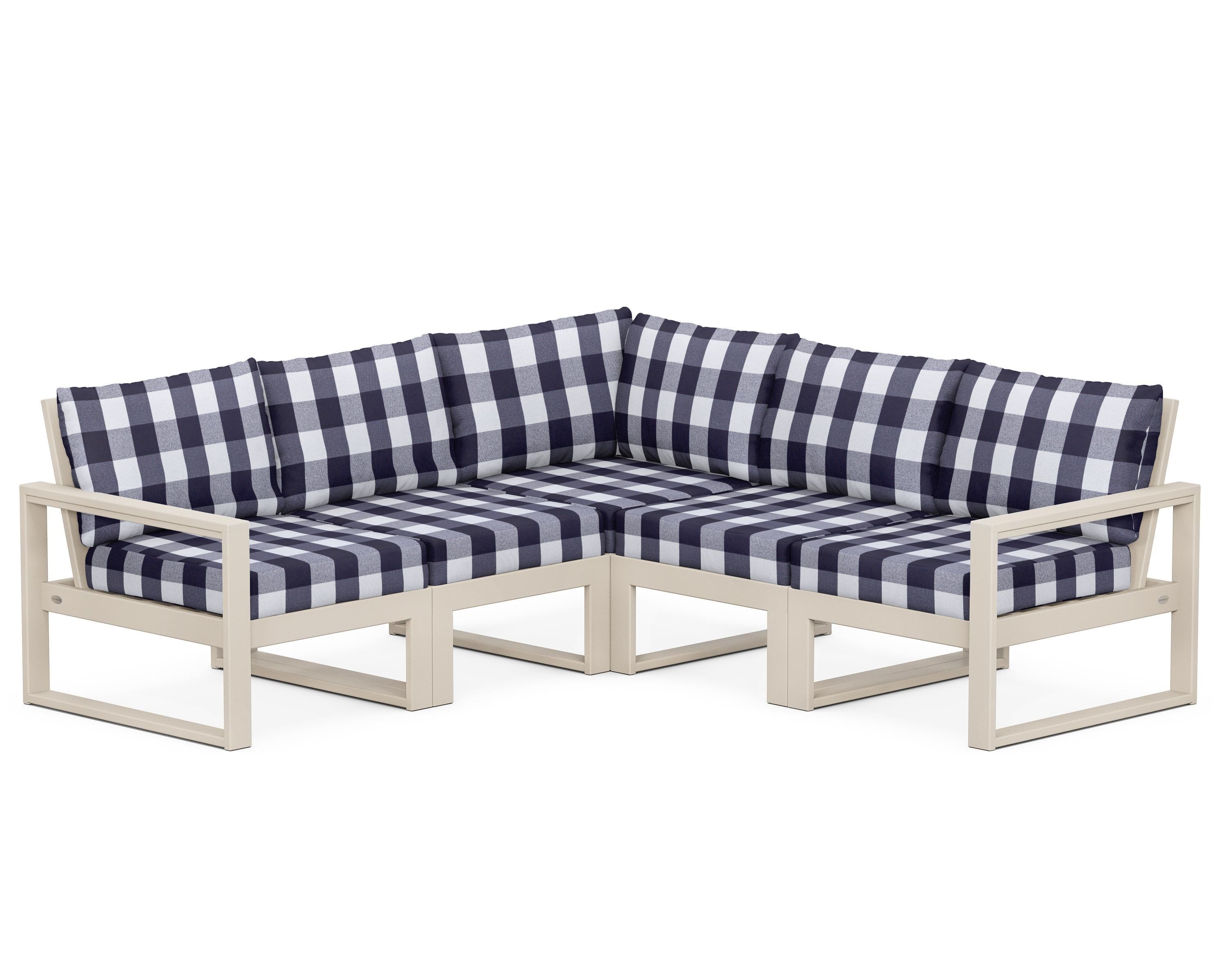 POLYWOOD® EDGE 5-Piece Modular Deep Seating Set in Sand / Buffalo Plaid Navy