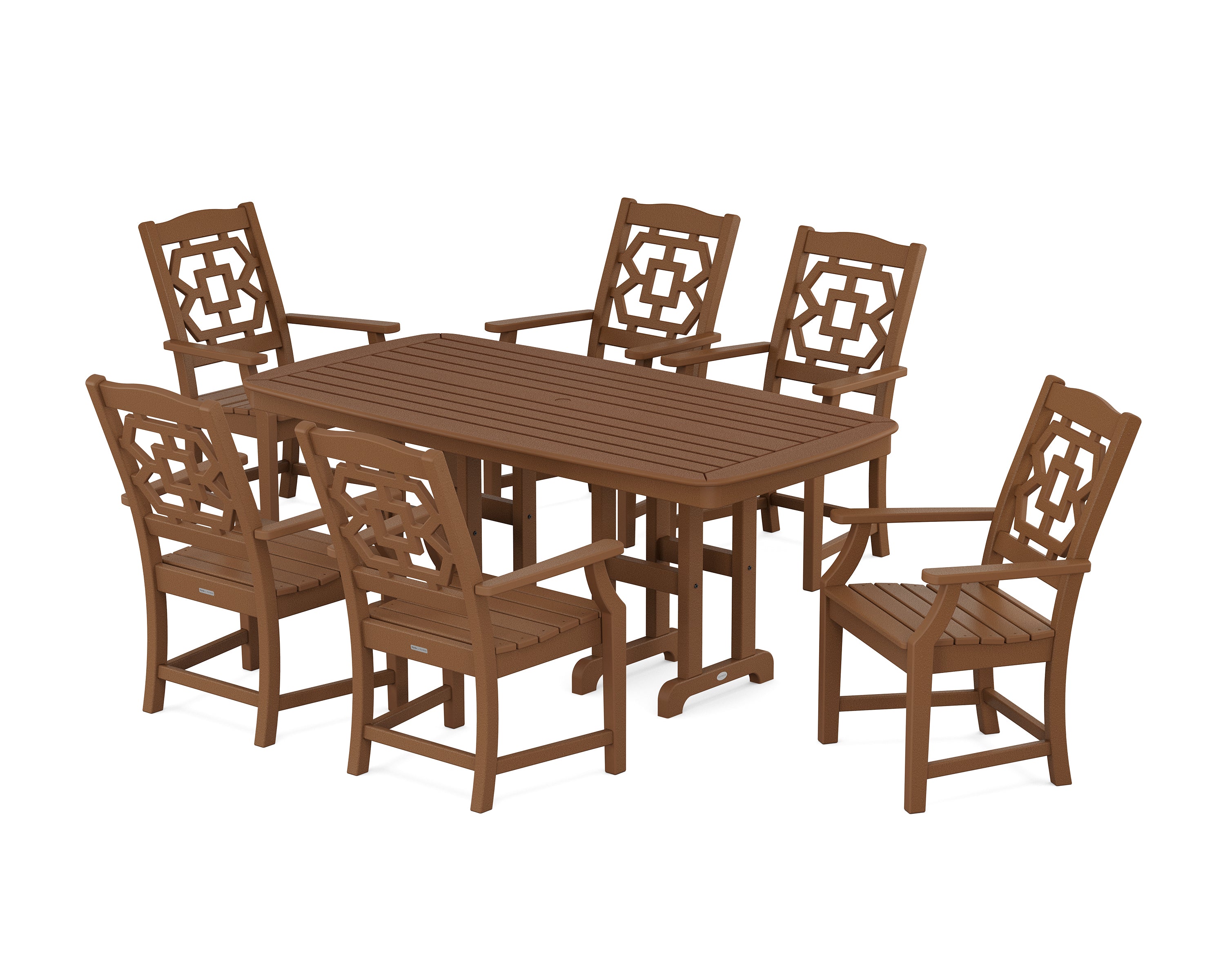 Martha Stewart by POLYWOOD® Chinoiserie Arm Chair 7-Piece Dining Set in Teak