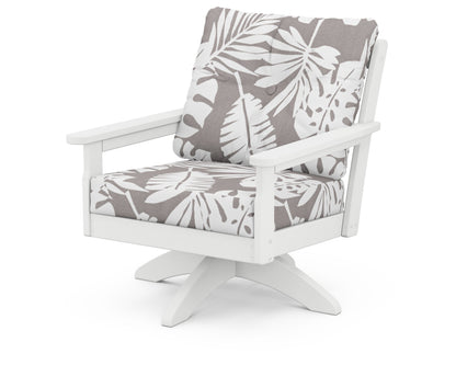 POLYWOOD® Vineyard Deep Seating Swivel Chair in White / Leaf Grey Mist