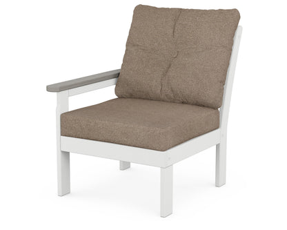 POLYWOOD® Vineyard Modular Left Arm Chair in White / Driftwood / Spiced Burlap