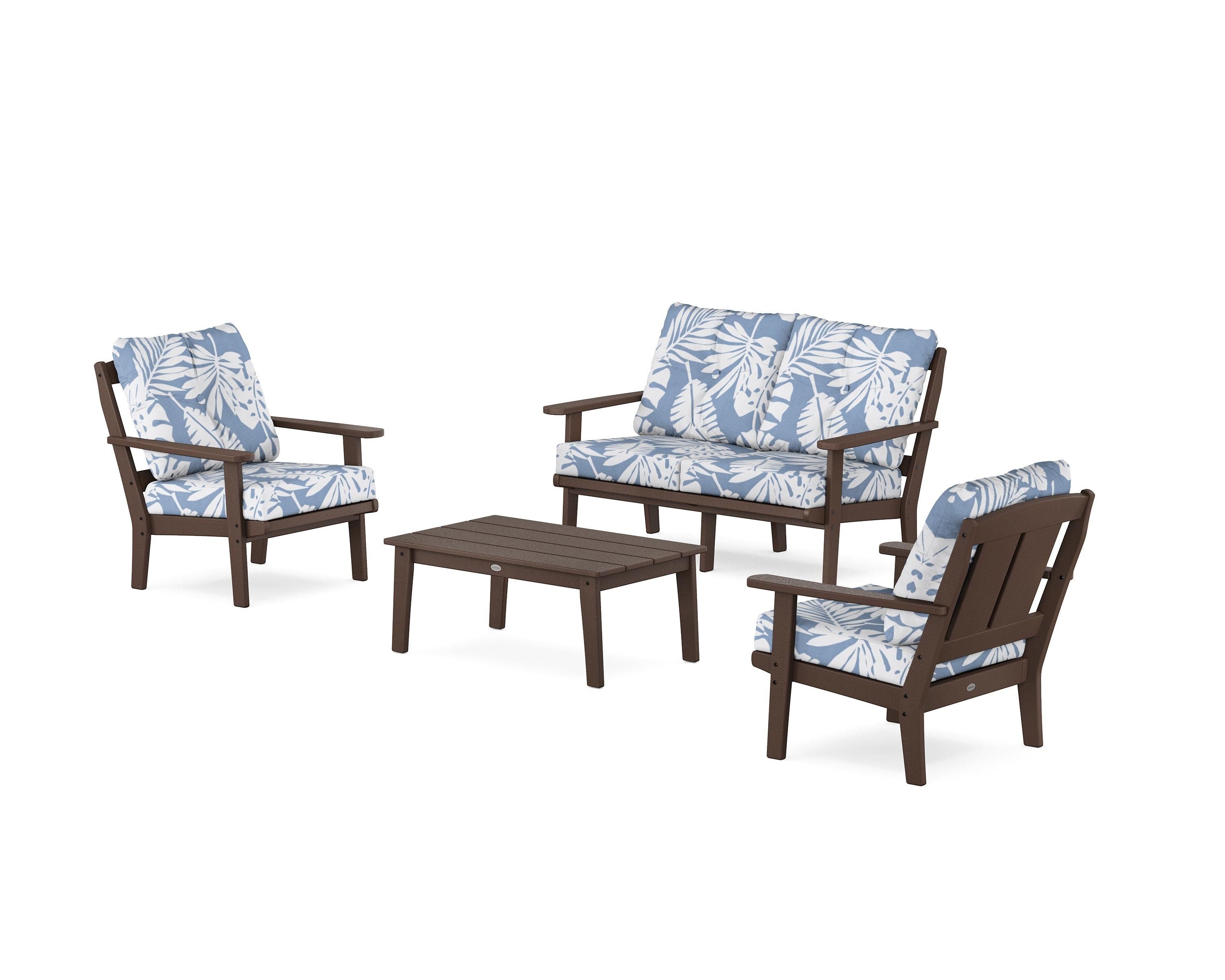 POLYWOOD® Mission 4-Piece Deep Seating Set with Loveseat in Mahogany / Leaf Sky Blue