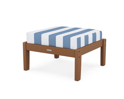Martha Stewart by POLYWOOD® Chinoiserie Deep Seating Ottoman in Teak / Cabana Stripe Sky Blue