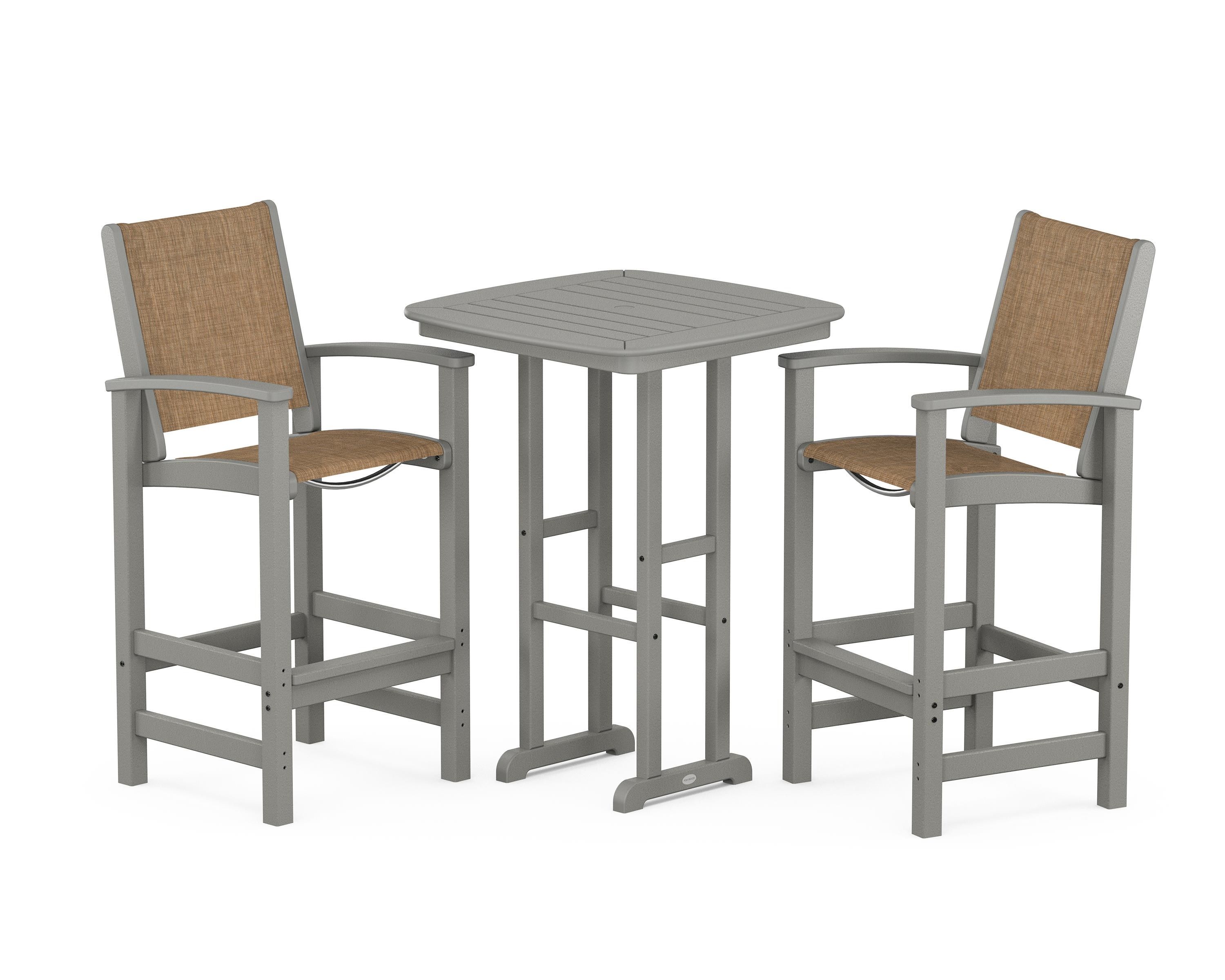 POLYWOOD® Coastal 3-Piece Bar Set in Slate Grey / Burlap Sling