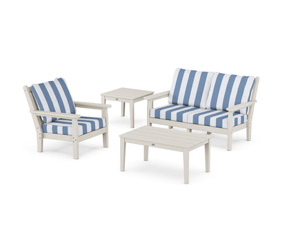 POLYWOOD® Chippendale 4-Piece Deep Seating Set in Sand / Cabana Stripe Sky Blue