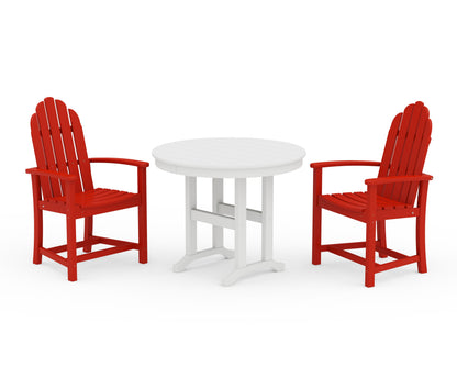 POLYWOOD® Classic Adirondack 3-Piece Round Dining Set in Sunset Red / White