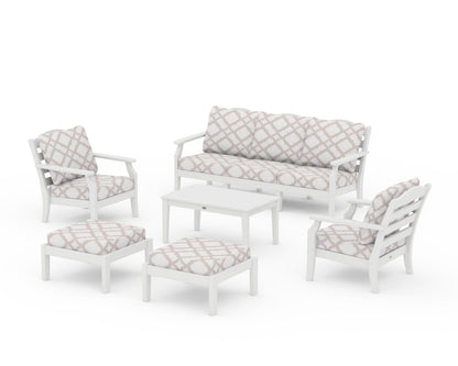 Draper James™ by  POLYWOOD® Savannah 6-Piece Lounge Sofa Set in White / Trellis Dune Burlap