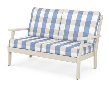 POLYWOOD® Braxton Deep Seating Loveseat in Sand / Buffalo Plaid Sky Blue