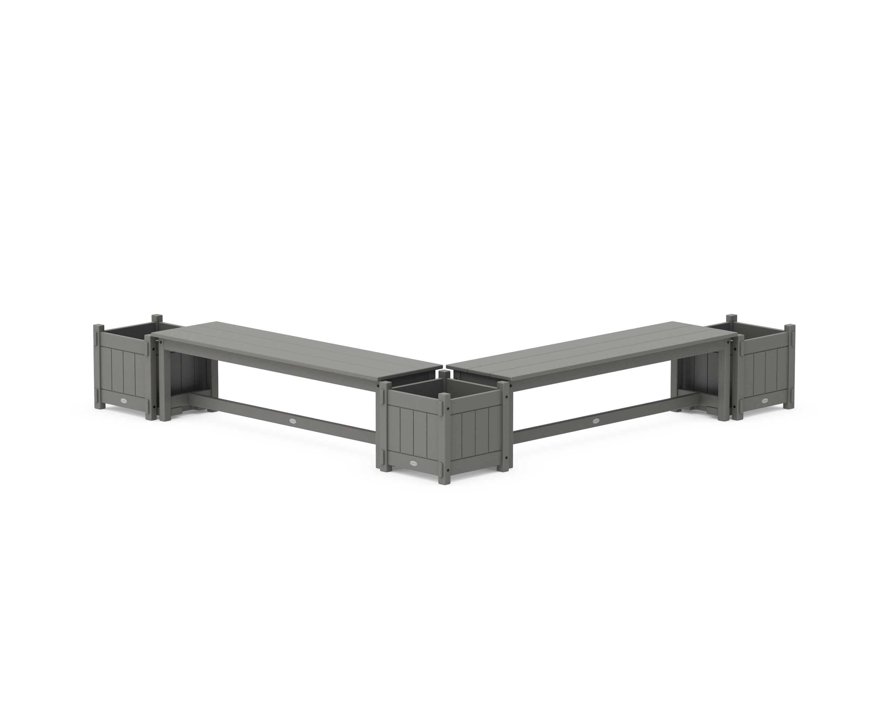 POLYWOOD® 60" Vineyard L- Shaped Planter Bench Corner Set in Slate Grey