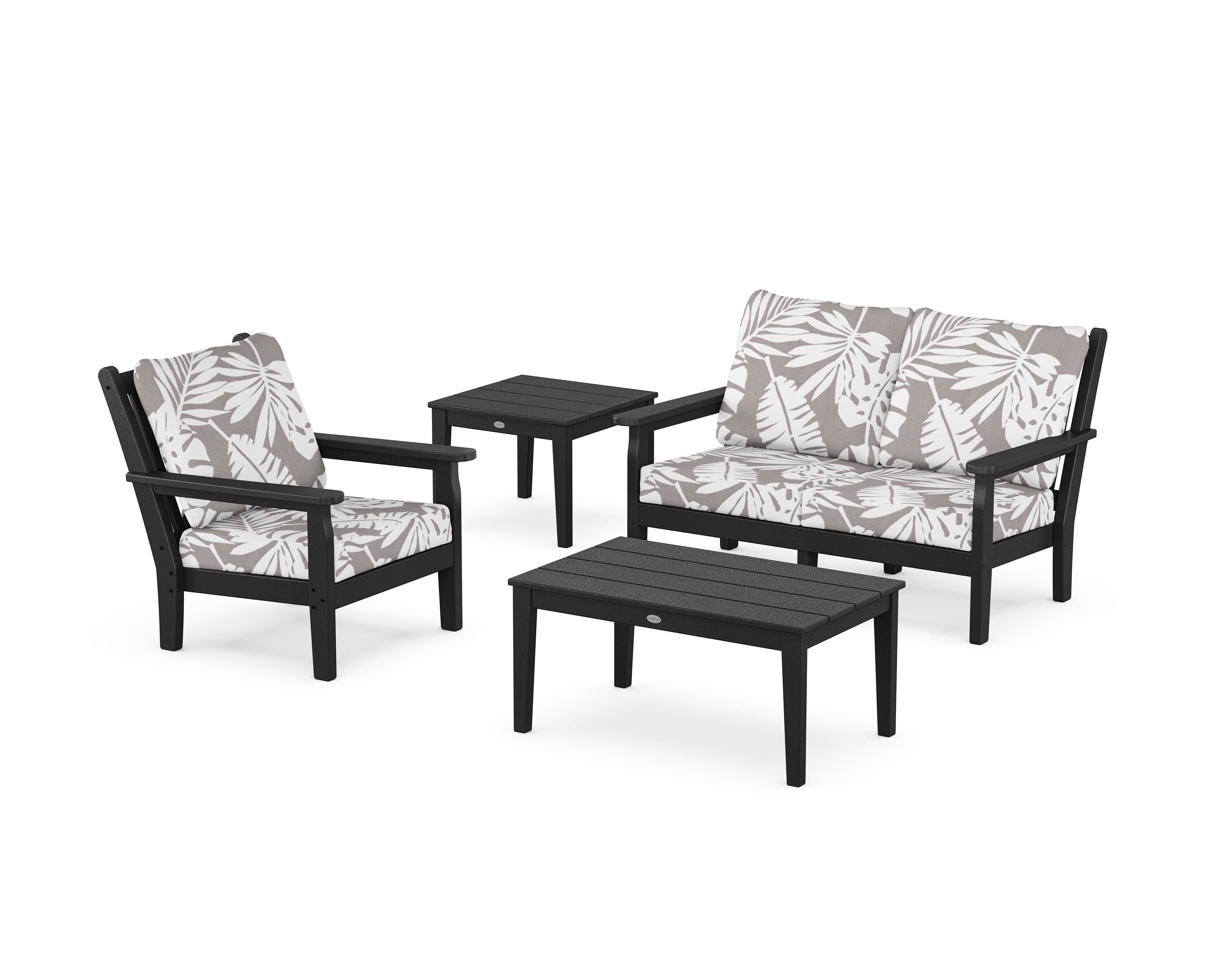 POLYWOOD® Chippendale 4-Piece Deep Seating Set in Black / Leaf Grey Mist