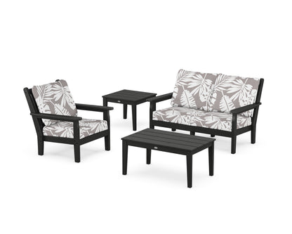 POLYWOOD® Chippendale 4-Piece Deep Seating Set in Black / Leaf Grey Mist