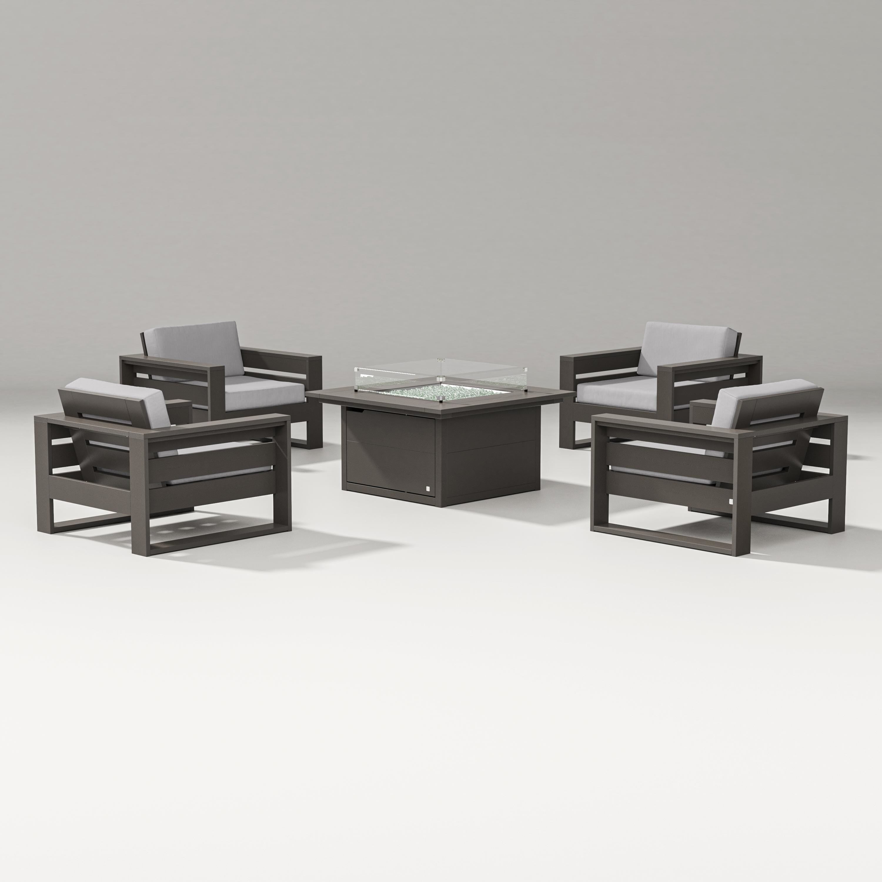 PW Designer Series Latitude 5-Piece Lounge Fire Table Set in Vintage Coffee / Granite
