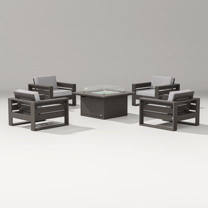 PW Designer Series Latitude 5-Piece Lounge Fire Table Set in Vintage Coffee / Granite