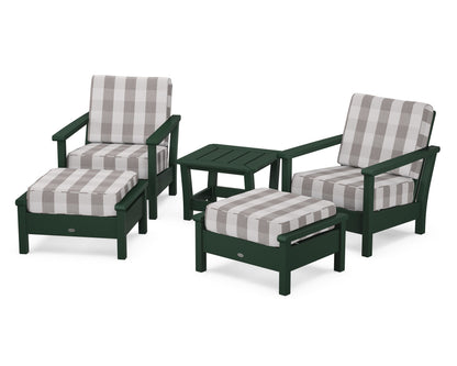 POLYWOOD® Harbour 5-Piece Deep Seating Chair Set in Green / Buffalo Plaid Grey Mist