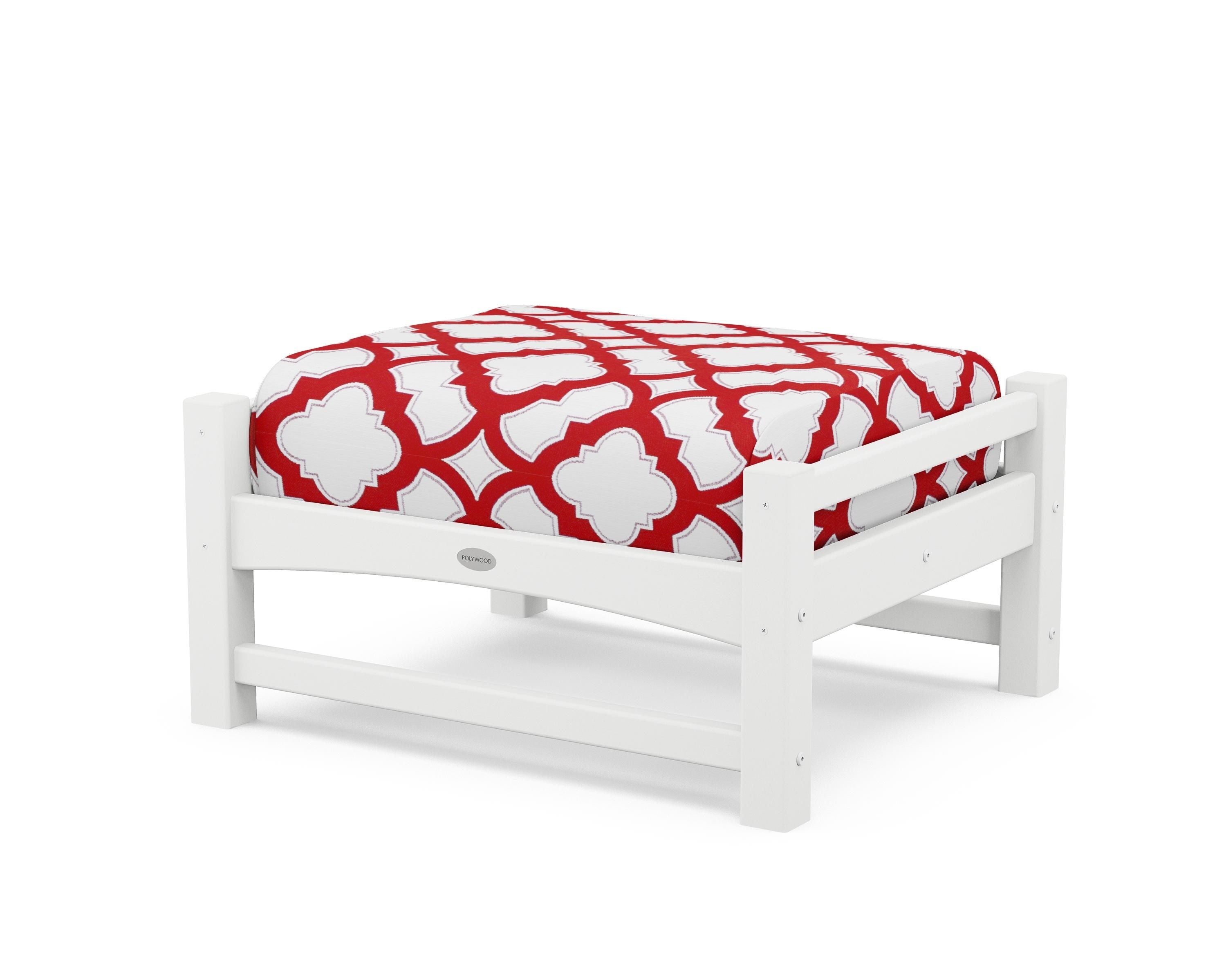 POLYWOOD® Club Ottoman in White / Trellis Crimson