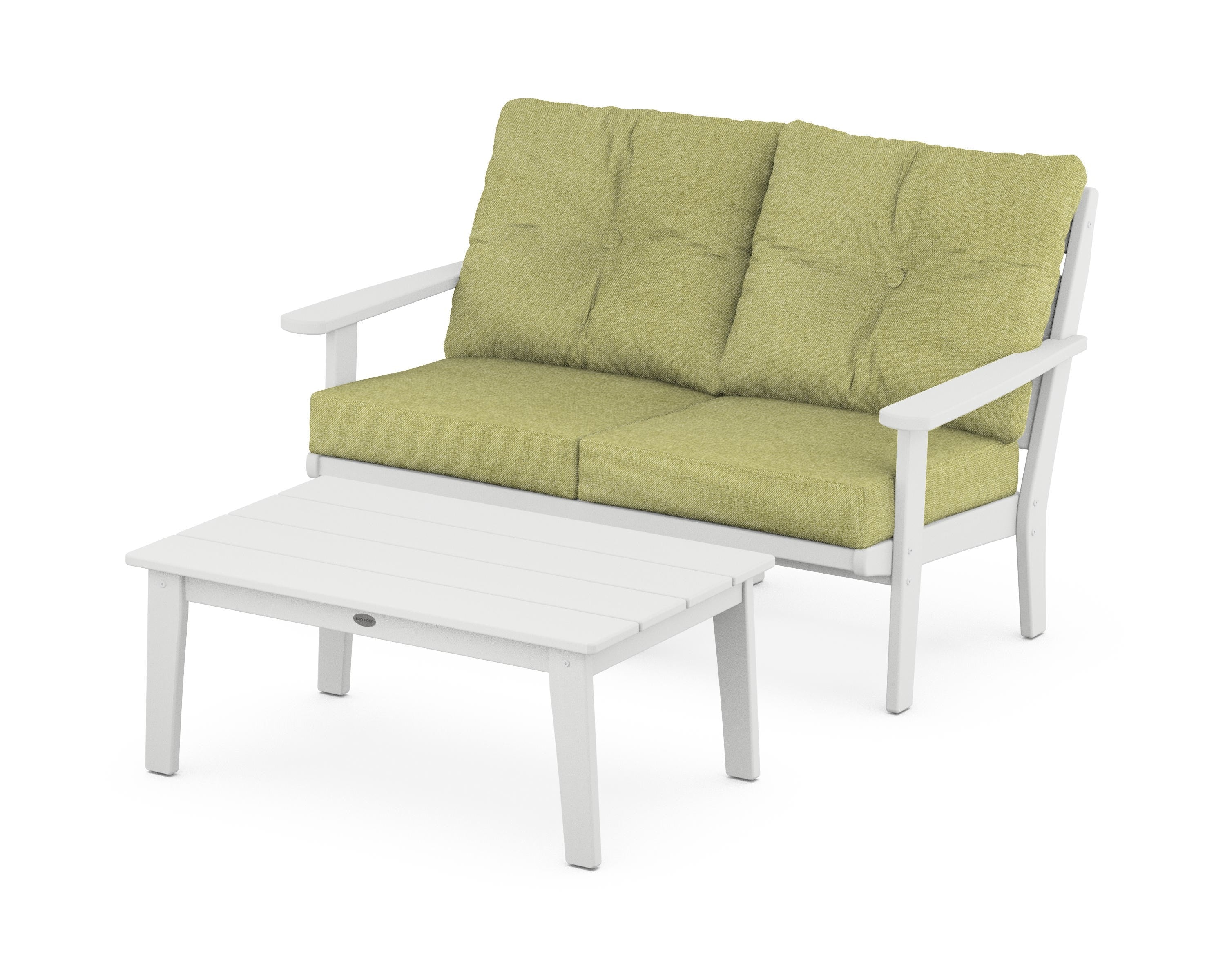 POLYWOOD® Lakeside 2-Piece Lounge Loveseat Set in White / Chartreuse Boucle