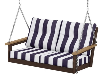 POLYWOOD® Vineyard Deep Seating Swing in Mahogany / Natural / Cabana Stripe Navy