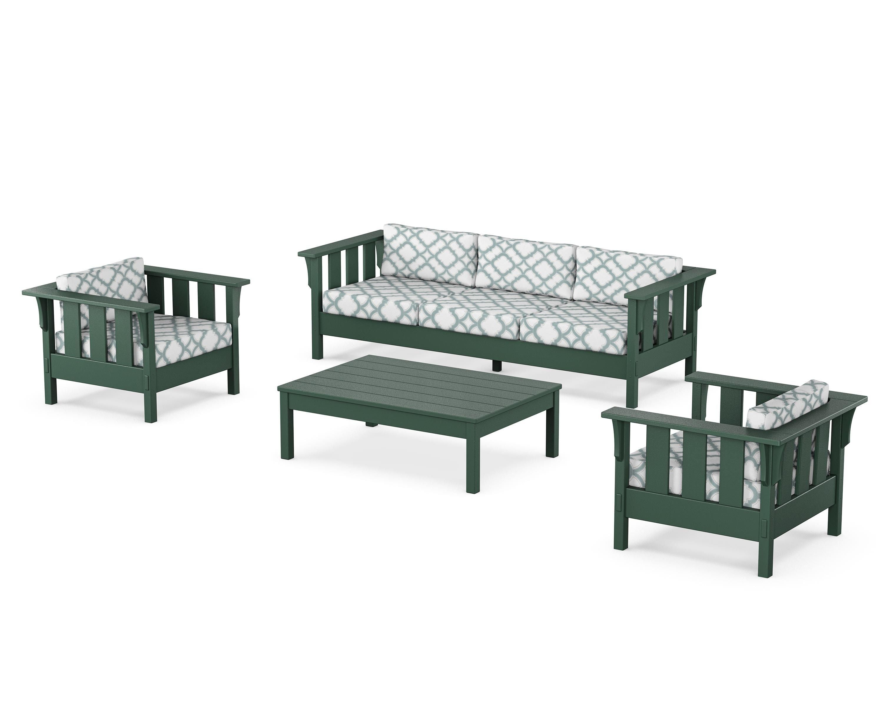 Martha Stewart by POLYWOOD® Acadia 4-Piece Deep Seating Set with Sofa in Green / Trellis Glacier Spa