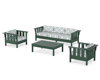 Martha Stewart by POLYWOOD® Acadia 4-Piece Deep Seating Set with Sofa in Green / Trellis Glacier Spa
