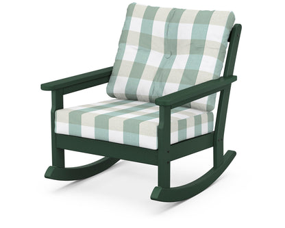 POLYWOOD® Vineyard Deep Seating Rocking Chair in Green / Buffalo Plaid Glacier Spa