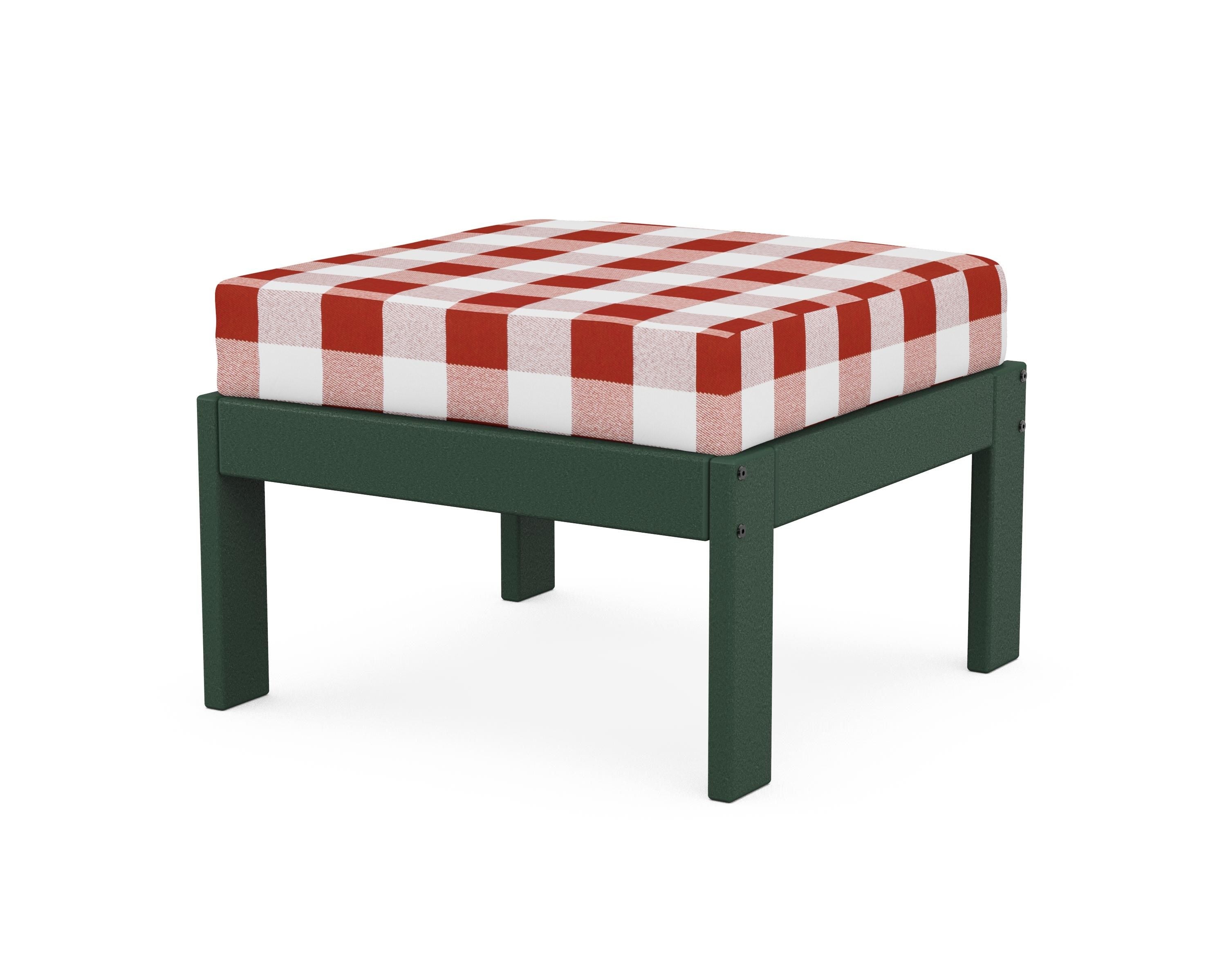POLYWOOD® Vineyard Modular Ottoman in Green / Buffalo Plaid Crimson