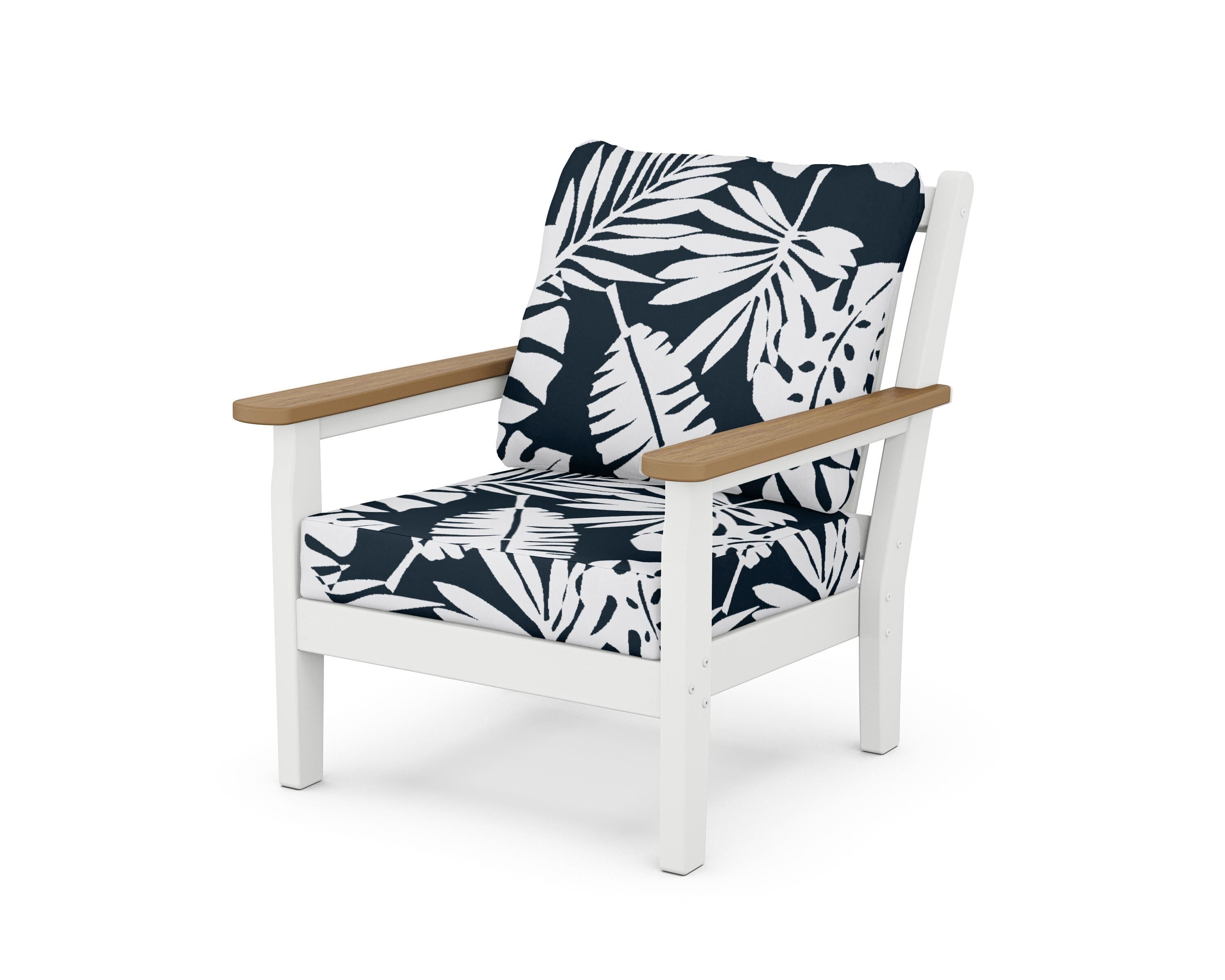 POLYWOOD® Chippendale Deep Seating Chair in White / Natural / Leaf Marine Indigo