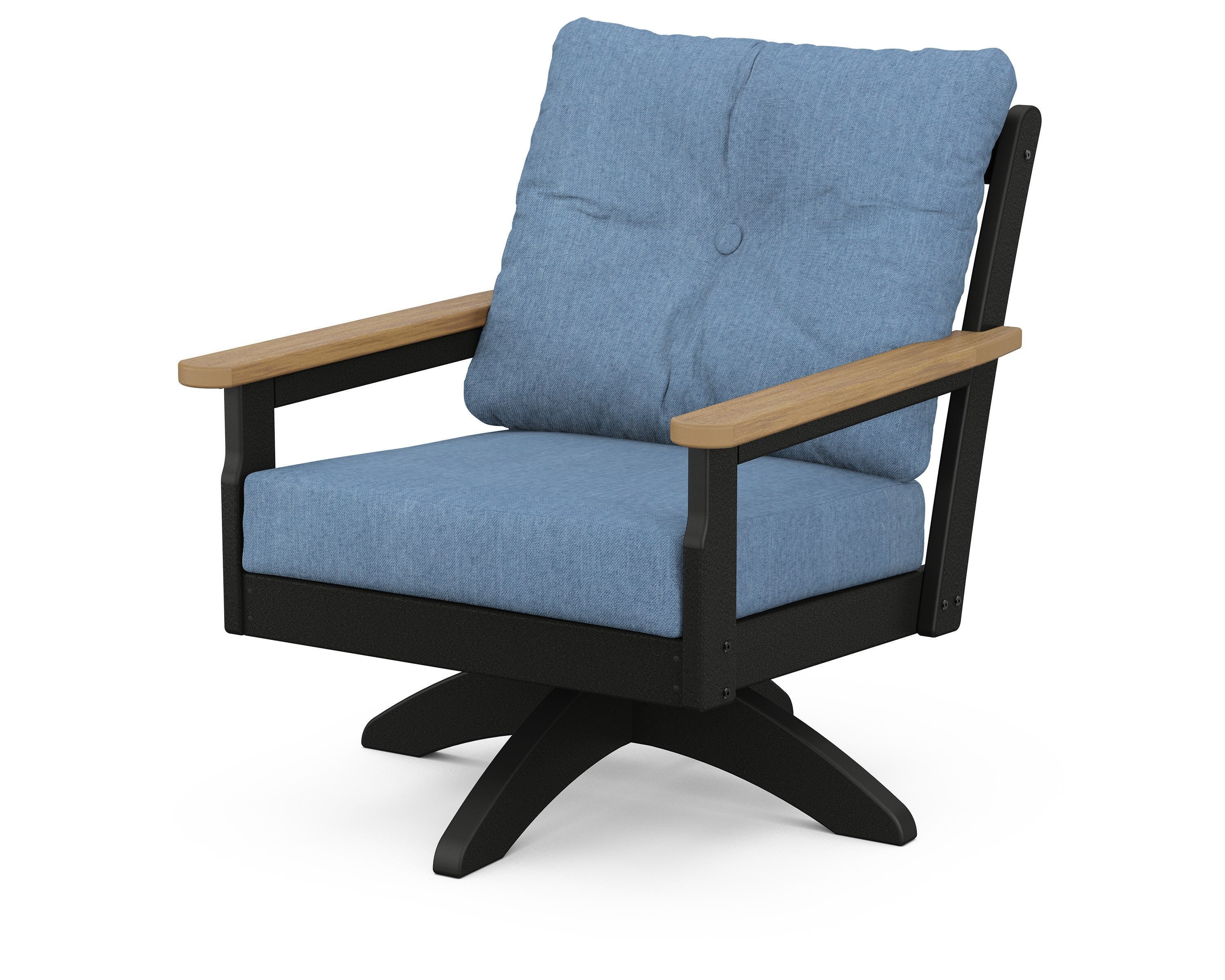 POLYWOOD® Vineyard Deep Seating Swivel Chair in Black / Natural / Sky Blue